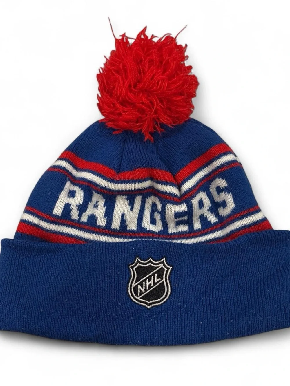 Youth NHL New York Rangers blue and red pom pom beanie